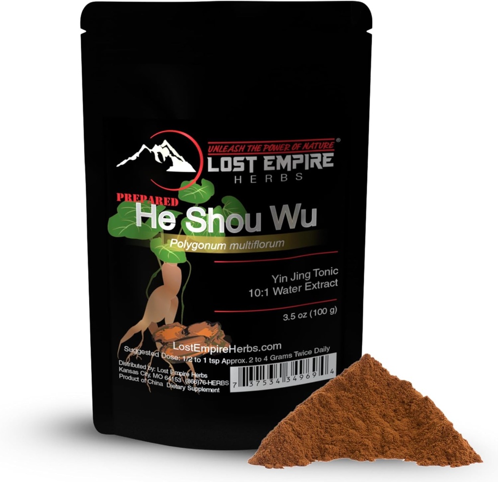 He Shou Wu 10:1 Extract Powder | Polygonum multiflorum or Fo-Ti Traditionally Prepared Roots for Jing | Lost Empire Herbs (100 Grams)