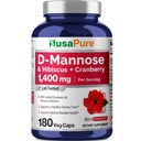 NusaPure D-Mannose Kompleksi 1400 mg (Hibiscus ve Cranberry ile) - 180 Veggie Caps.