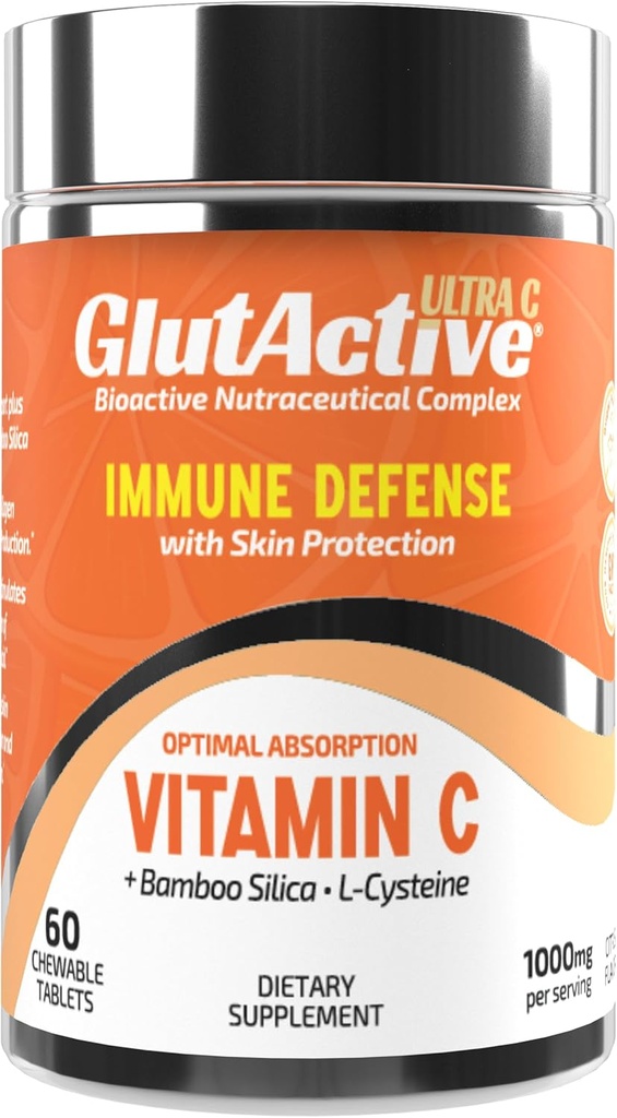 Ultra Vitamin C 1,000mg | Immune Support & Collagen Builder | High Absorption Ascorbic Acid with Cysteine & Bamboo Silica | Powerful Antioxidant | 60 Chewable Tablets (Pack of 1) (60)