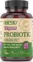 DEVA Vegan Probiyotik Supplement - Pre, Pro, and Postbiyotiks for Digestive Health, 5 Milyar CFU, Soil-Based, Spore-Forming, Dairy Free, FOS Prebiyotiks, for Women and Men, Vegan Capsules, 90 Count