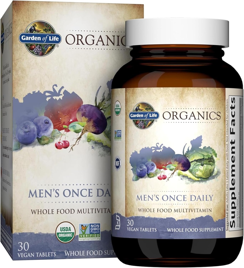 Life Garden Once Daily Whole Food Multivitamin for Men, Organic Mens Vitamins & Minerals, C, çinko, Vegan, for Health & Well-Being, 30 Tablet