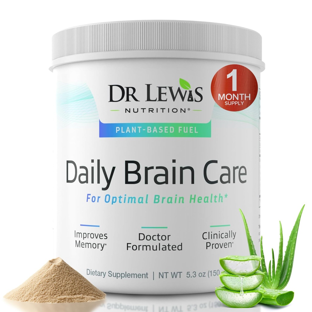Zihin ve Odak için Beyin Supplementleri - Dr Lewis Daily Brain Care Toz with Aloe Vera – Plant-Based Nootropic and Energy Supplement for Brain Fog, mental Clarity, and Immune Support – Toz, 150g