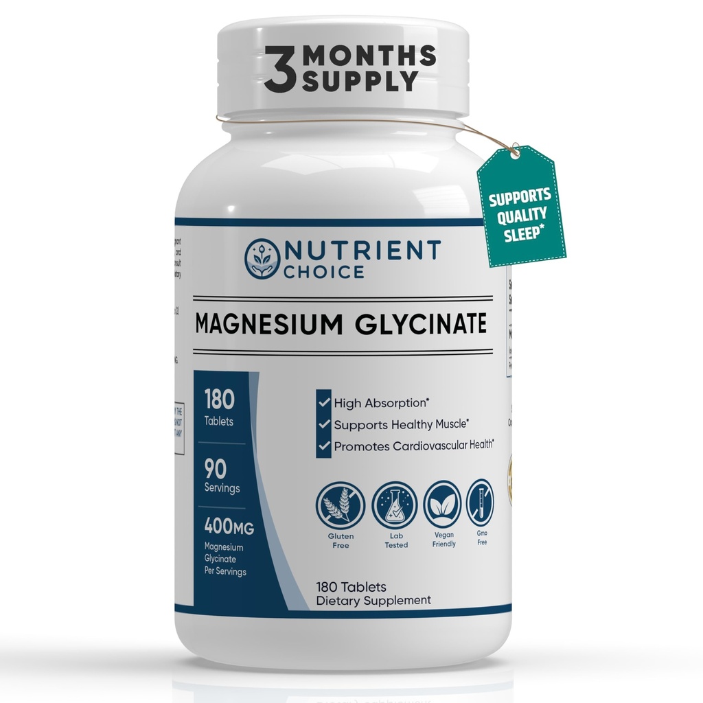 400 mg Saf Magnezyum Glycinate 180 Tabletler Buffered High Abxia Non-GMO Stres Yardımı, Uyku, Kalp Sağlığı, Ease Kass, Calm Headaches, Nerves