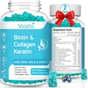 2 Pack Biotin Gummies with Collagen & Keratin for Hair Skin Nails- Women Men, Kids - 120 Blueberry Flavored Gummies