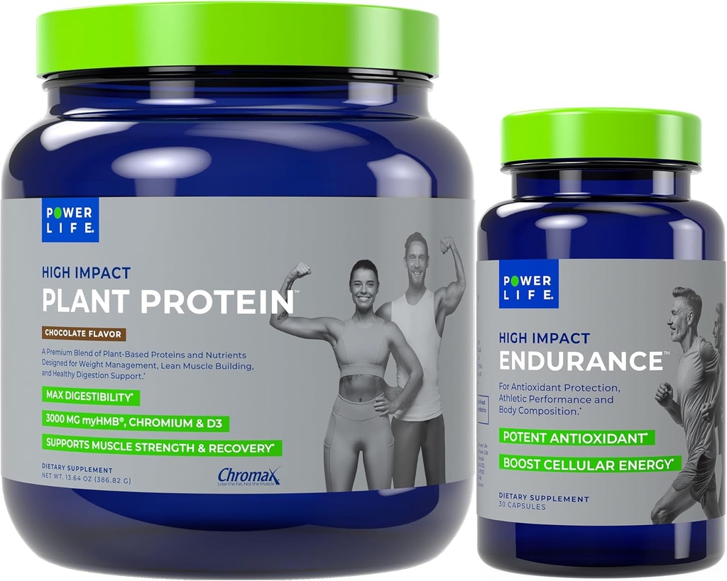 POWERLIFE Πρωτεΐνη Φυτών Υψηλών Επιπτώσεων (Chocolate - Νέα Φόρμουλα) με 3000 MG HMB, Χωρίς Προστιθέμενη Ζάχαρη, Μη-GMO Υψηλή Αντοχή Επιπτώσεων