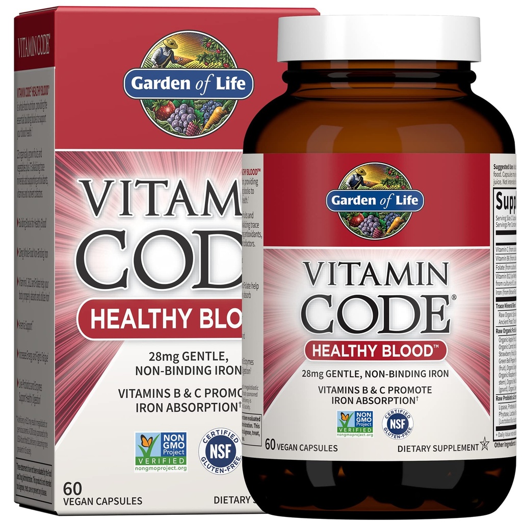 Life Vitamin Kodu Sağlıklı Kan - Kadınlar için Demir Supplement, 60 Vegan Capsules, B vitamini, C, Trace Minerals, Meyve Veggies, Probiyotikler - Enerji ve Anemi Desteği