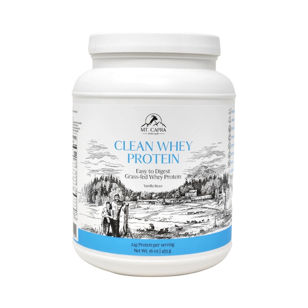 Mt. Capra Clean Whey proteini | Grass-Fed Undenatured Goat Whey Protein Toz | 24 g Proteinler, Tüm Doğal, Non-GMO, Yüksek Gemi Zincirinde Amino Asitler | Vanilla Bean | 15 Hizmet - 16 ozz