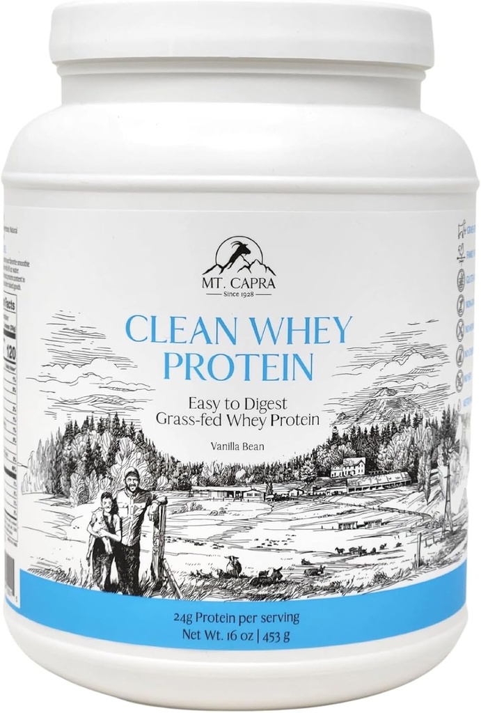 Mt. Capra Clean Whey proteini | Grass-Fed Undenatured Goat Whey Protein Toz | 24 g Proteinler, Tüm Doğal, Non-GMO, Yüksek Gemi Zincirinde Amino Asitler | Vanilla Bean | 15 Hizmet - 16 ozz