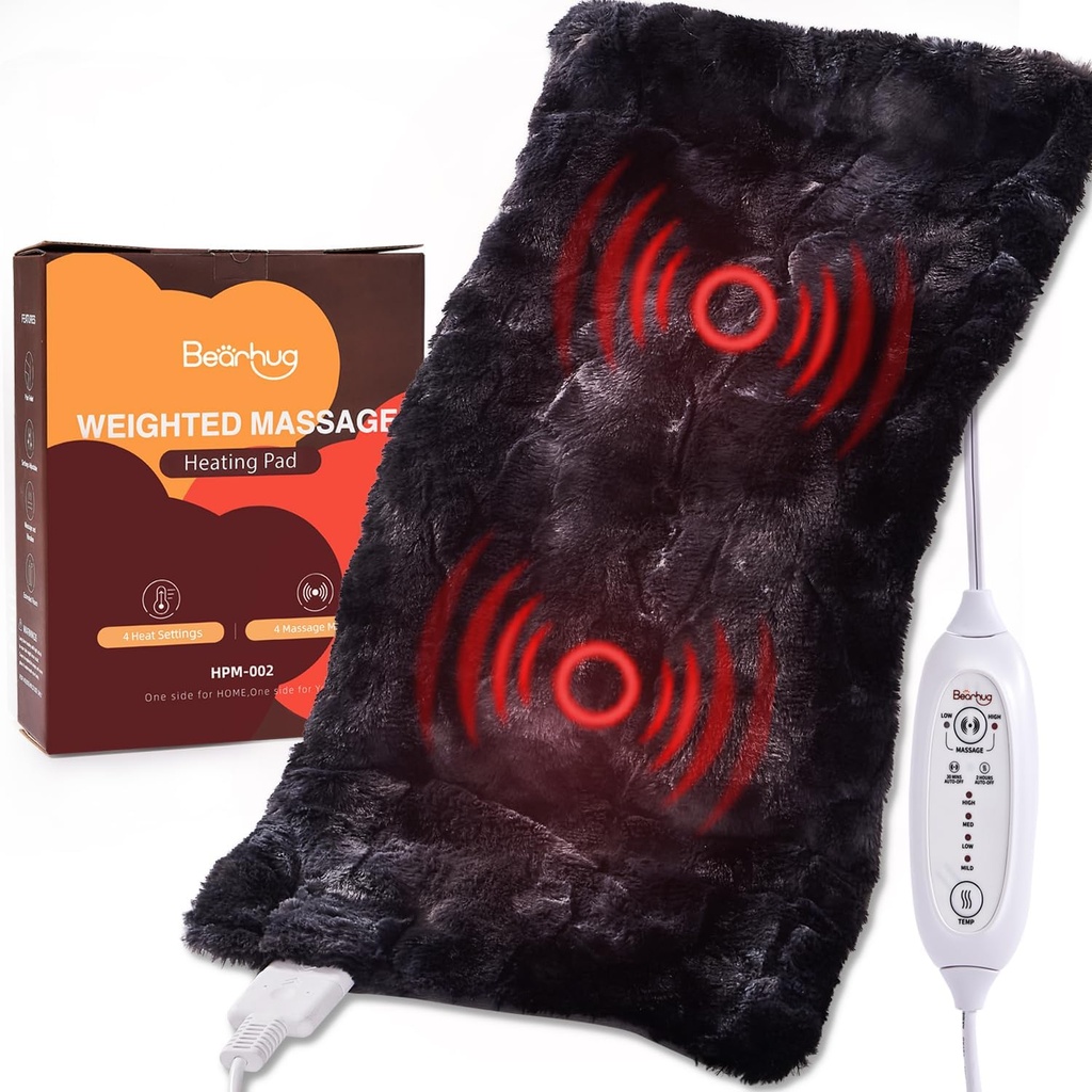 Bearhug Electric Massaging Θέρμανση Pad, 12”×24” Βαρυμένη Θέρμανση Pad, 4 Massage Modes και Heat Levels