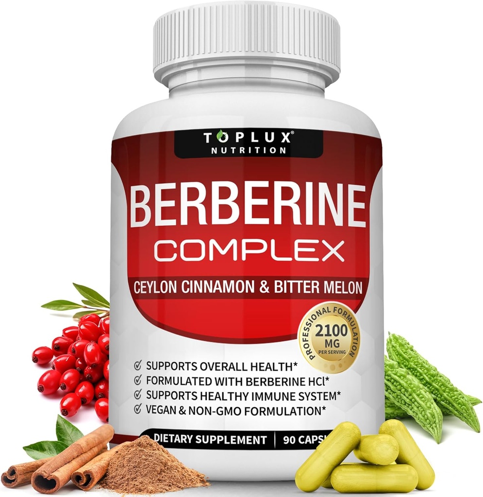 Ceylon Cinnamon ve Bitter Melon 2100mg - Yüksek boy % 97 HCL Berberine Supplement, Supports General Health & Immune System, Non-GMO Vegan 90 Capsules
