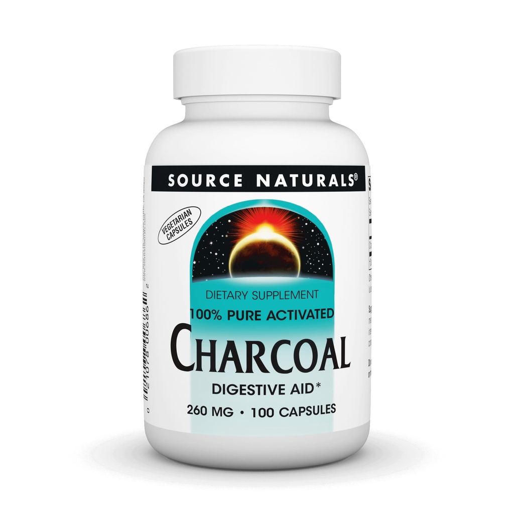 Source Naturals Charcoal - 100% Pure Aktif, Digestive Aid - 100 Capsules