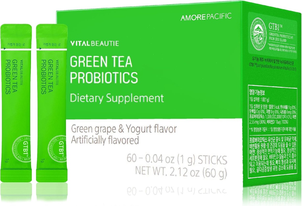 VITALBEAUTIE Yeşil Çay Probiyotikleri (Plant-Kaydet Probiyotikleri) Gut Health için D ve çinko AMOREPACIC Koreli Asitofilius Probiyotik - 60 Sticks