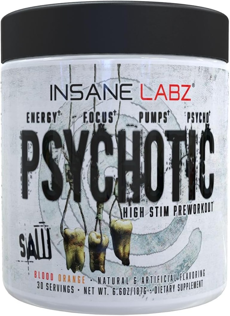 Ψυχωτικό πριόνι Insane Labz, υψηλής ποιότητας προεργασίας σε σκόνη με OxyGold-TM και AMPiberry®,Extreme Διαρκή ενέργεια με Teacrine®,Focus με CognitIQ® και αντοχή με Beta Alanine, 30 Srvgs, Blood Orange