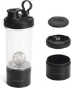 Protein Shaker Tritan Şişe Pill/Powder Storage Konteyner ile Protein Shakes-pre egzersiz şişe-Mixer Cup-Gym Sport Water Şişe ile Kablolu Whisk Balls Black Water Şişe