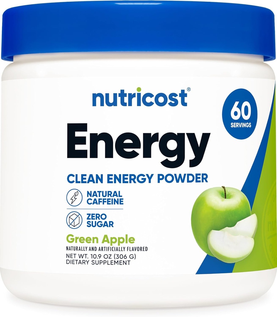 Nutricost Energy Kompleksi (Green Apple) (60 Hizmet) - Temiz Enerji Toz, 300g Diyetsel Tamam
