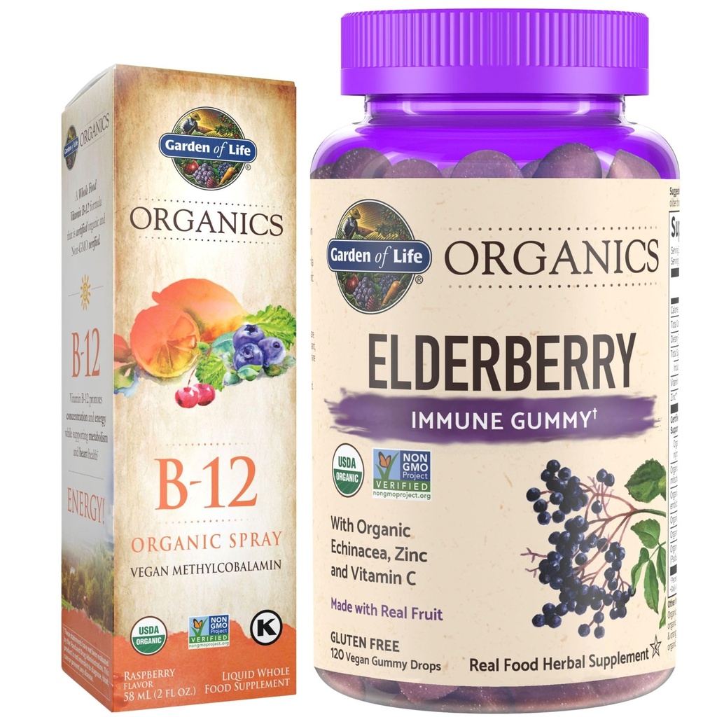 Life Organics Elderberry Immune Gummies, 120 Kont & B12 Vitamin Raspberry, 50006, 2oz