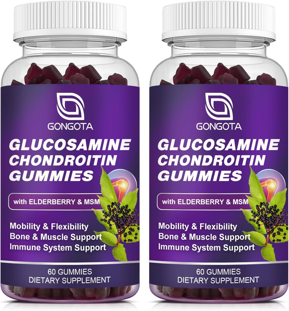 Glucosamine Chondroitin Gummies - 2- Συσκευασία, επιπλέον δύναμη 1500mg Γλυκοσαμίνη με MSM & Elderberry, Ευελιξία Υποστήριξη, Best Cartilage & ανοσοποιητικό συμπλήρωμα υποστήριξης για άνδρες και γυναίκες - 120 καταμέτρηση