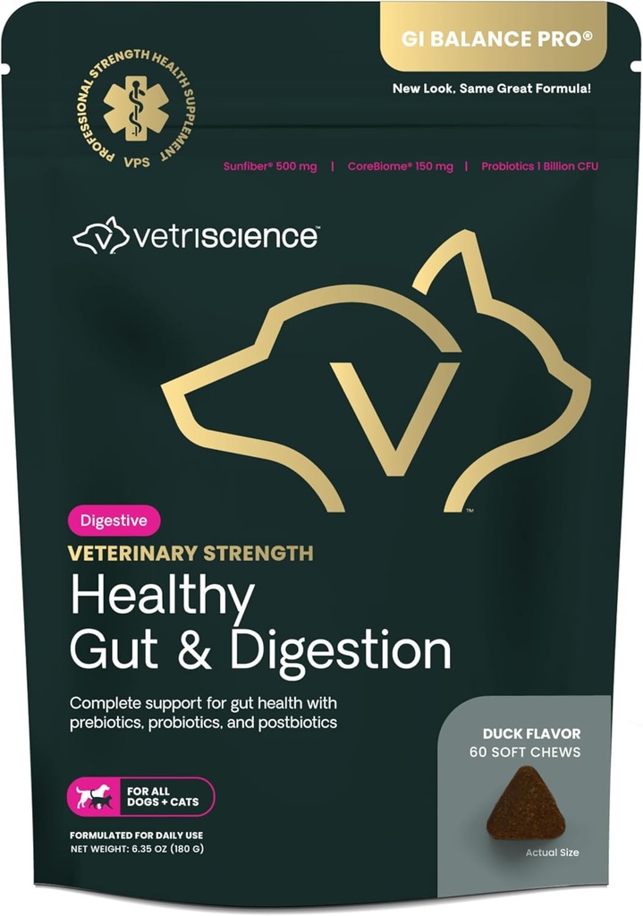 VetriScience Κτηνιατρική δύναμη Υγιεινή κόγχη & Digetion - Pet Digestive Health Supplement for Cats & Dogs - Gut Health & Immune Support - Χαρακτηριστικά Προβιοτικά, Πρεβιοτικά & Μεταβιοτικά - 60 Count