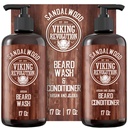Viking Revolution Beard Wash & Beard Conditioner Argan & Jojoba Oils - Softens ve Güçler - Doğal Sandalwood Scent - Beard Shampoo with Beard Oil (17 oz)