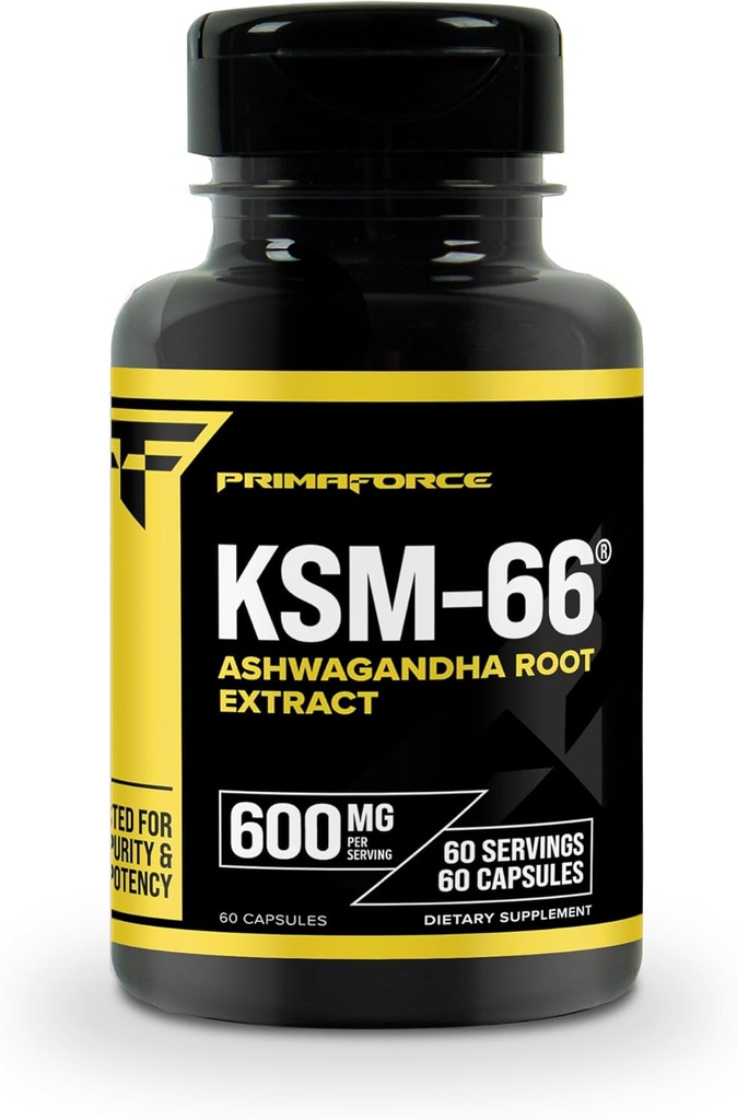 Primaforce KSM-66 Ashwagandha Root Extract (600 mg) 60 Veggie Capsules - BioPerine ile% 5