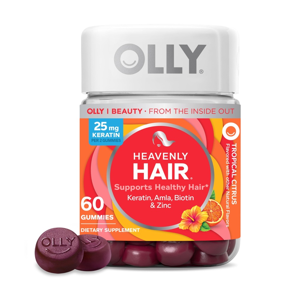 OLLY Heavenly Hair Gummy, Supports Health Saç, Keratin, Biotin, AMLA, Chewable Supplement, 30 Day Supply - 60 Count