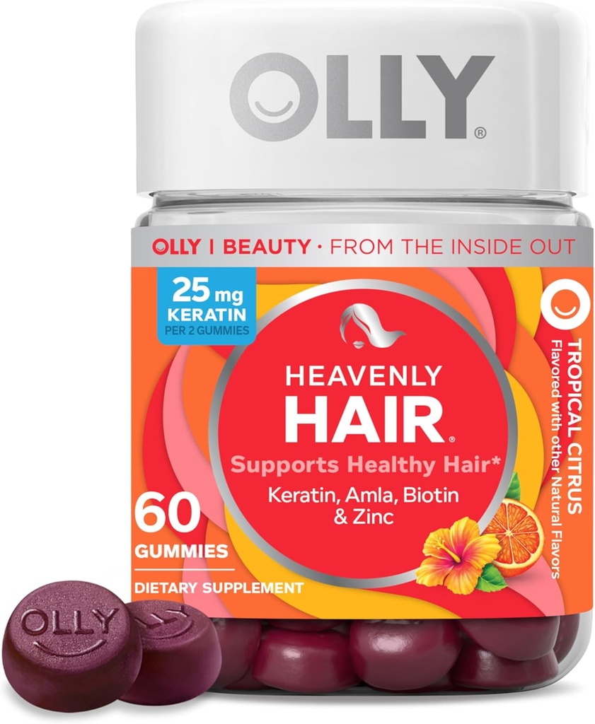 OLLY Heavenly Hair Gummy, Supports Health Saç, Keratin, Biotin, AMLA, Chewable Supplement, 30 Day Supply - 60 Count
