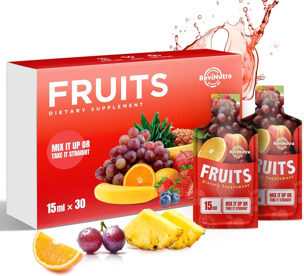 Super Fruit Liquid Juice - 30 Pouches Superfoods Meyveler Kadınlar, Erkekler ve Çocuklar için Tamam - Enerji, Immunity, Digestion & Metabolism - Vegan, 30 Day Supply