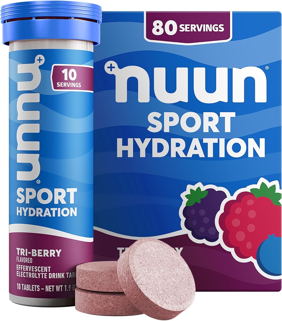Nuun Sport Ηλεκτρολυτικά Δισκία με Μαγνήσιο, Ασβέστιο, Κάλιο, Χλωριούχο & Νάτριο, Χωρίς Γλουτένη & Vegan, Tri- Berry, 8 Συσκευασία (80 Σερβιέτες Σύνολο)