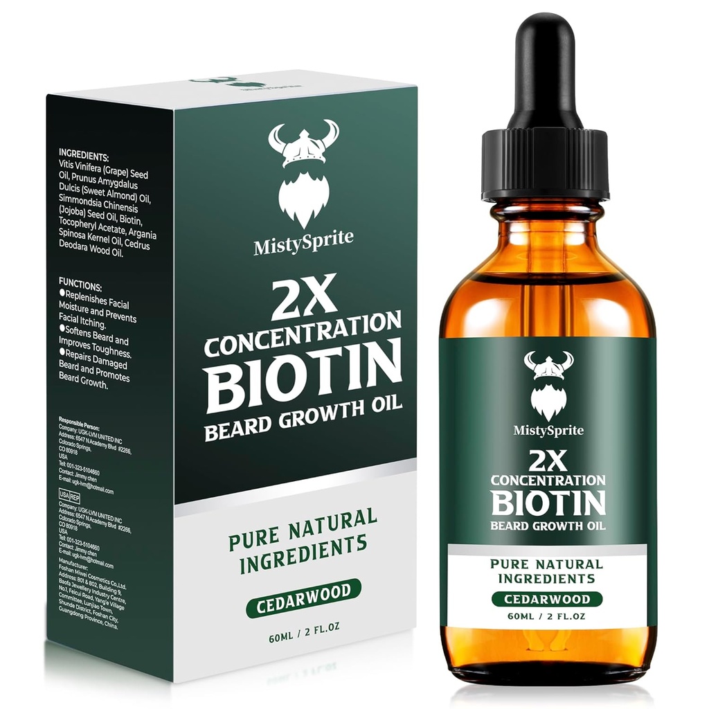 Ayıd growth Oil - 2X Concentration Biotin Beard Oil for Men (2 oz) - Doğal Erkekler Argan Oil, Jojoba Oil ve Vitamin, Beard growth Softener, Moisturizer (Cedarwood)