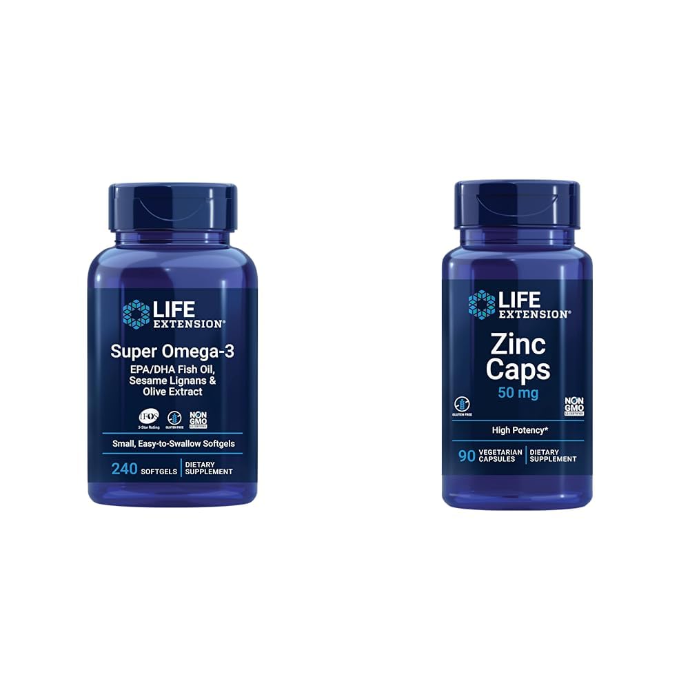 Life Extension Super Omega-3 EPA/DHA Fish Oil, Sesame Lignans & Zeytinyağı - Omega 3 Supplement & çinko Caps, çinko 50 mg, çinko Citrate, Body's Immune savunmalarını Destekleyin