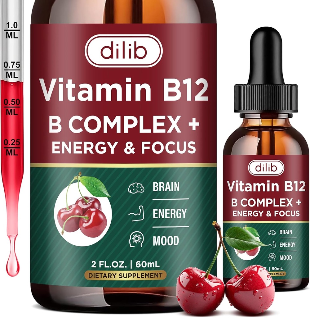 B12 Vitamini 5000 mcg | Vegan B12 Sıvı Ölçeği Sublingual Supplement | Mecobalamin w/Folate, Biotin, C, B3, B5, B6, ve B8 Uzun Süreli Enerji ve Sağlıklı Metabolilar için, 2 fl. oz.