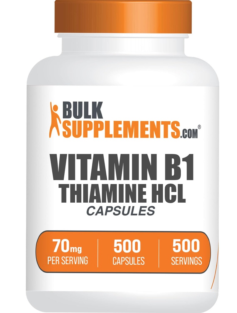 BulkSupplies.com Καψάκια HCl θειαμίνης - Υδροχλωρική θειαμίνη, συμπληρώματα βιταμίνης Β1 - Χωρίς γλουτένη, 1 καψάκιο ανά Σερβίρισμα, 500 Count (Pack of 1)
