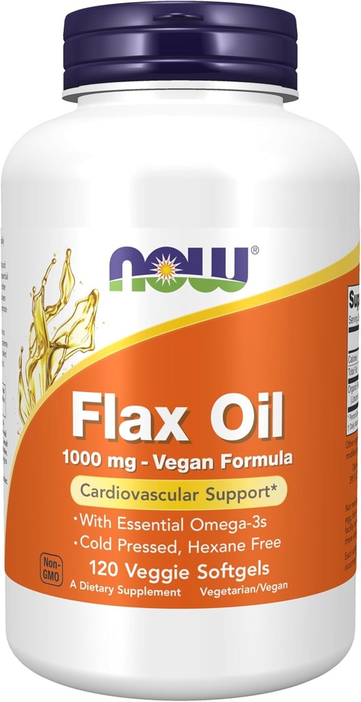 Şimdi Gıdalar Tamamlar, Flax Oil 1000 mg with Essential Omega-3s, Cold Pressed, Hexane Free, Vegan Formula, 120 Veg Softgels