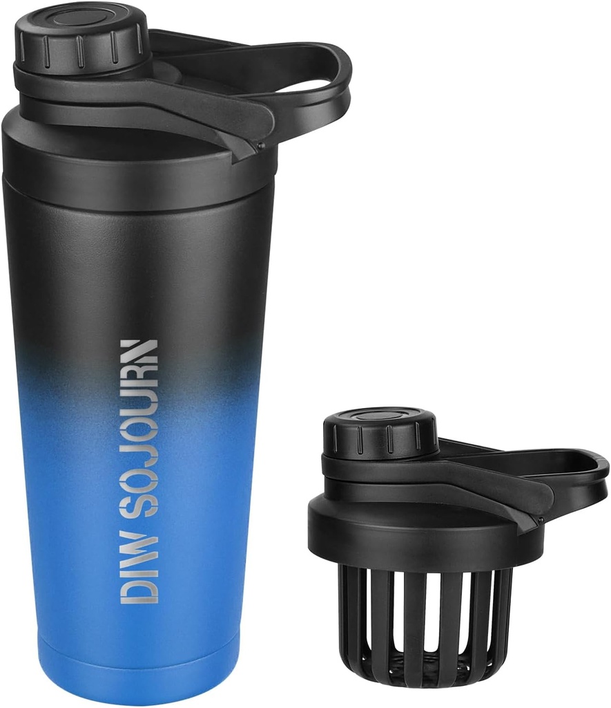 DIW 24 oz Shaker Şişe, Hızlı Çelik Gürültü Ücretsiz Tasarım ile Şişe Mix Şişe, Protein Mixes ve Pre Workout,Gym Cup Shaker (Black & Blue) için izole Metal Shaker Kupası