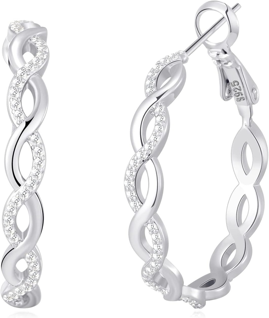 Senteria 925 Σκουλαρίκια Sterling Silver Hoops για γυναίκες Ελαφριά σκουλαρίκια Twisted Hoop Με Κυβικά σκουλαρίκια Zirconia Hypoallergenic Hoops (20/30/40/50/60MM)
