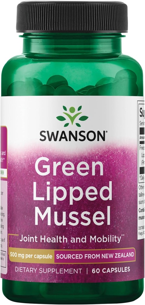 Swanson Green Lipped Mussel (Freeze-Dried) - New Zealand Joint Health & Mobility Supplement - Φυσική Φόρμουλα Μπορεί να υποστηρίξει την καρδιακή υγεία & Digestive λειτουργία - (60 κάψουλες, 500mg το καθένα)