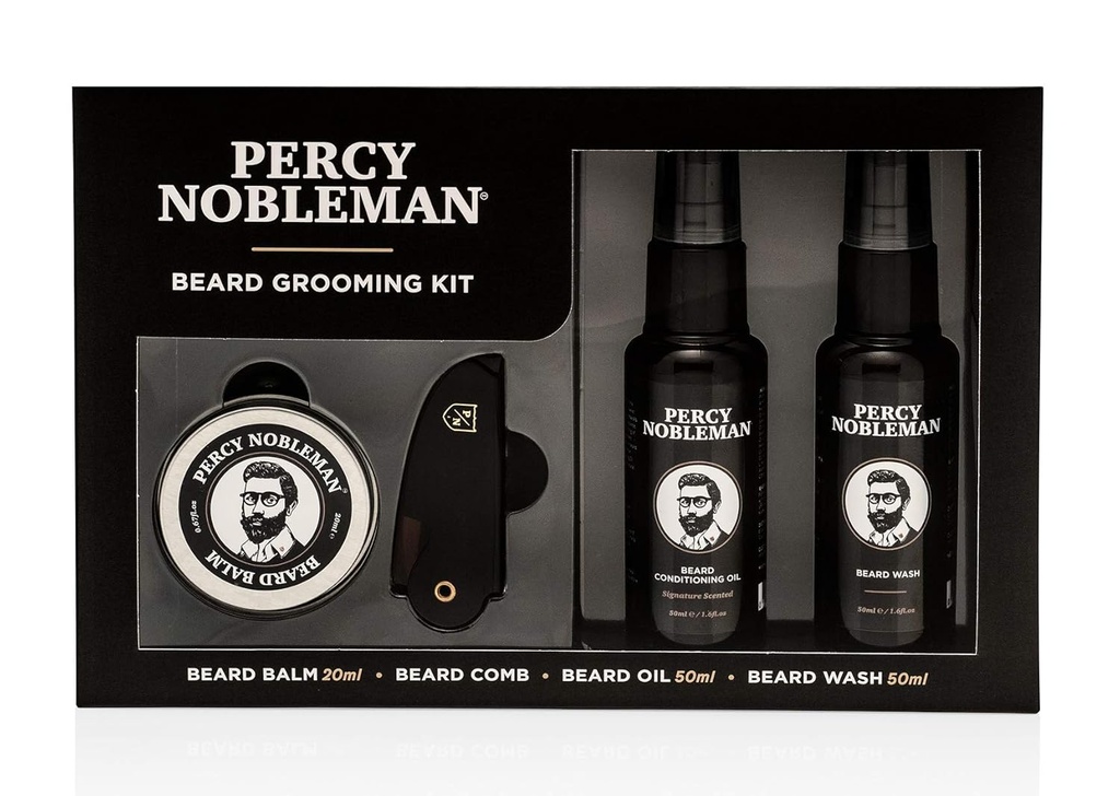 Percy Nobleman Ayıd Grooming Kit - Signature Scented Beard Oil 50 ml, 50 ml, Balm 20 ml & Comb