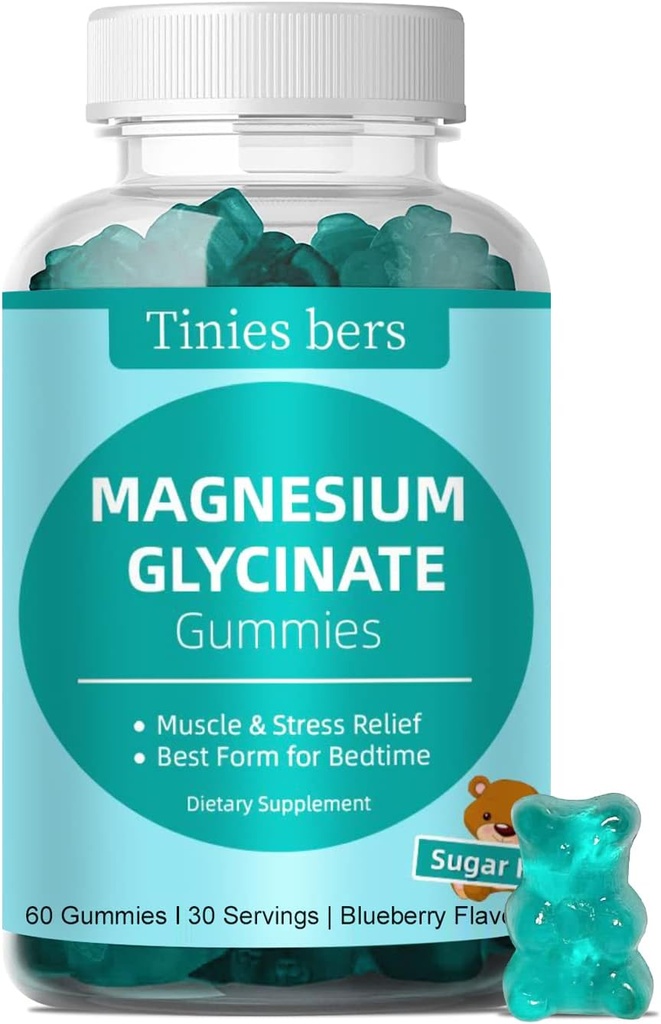 Magnezyum Glycinate Gummies 500 mg, Yetişkinler ve Çocuklar için Sugar Free, Sleep, Stres ve Kas Relief & Nerve Health, No Melatonin, Gluten Free, Non GMO, Vegan, Pectin, 60