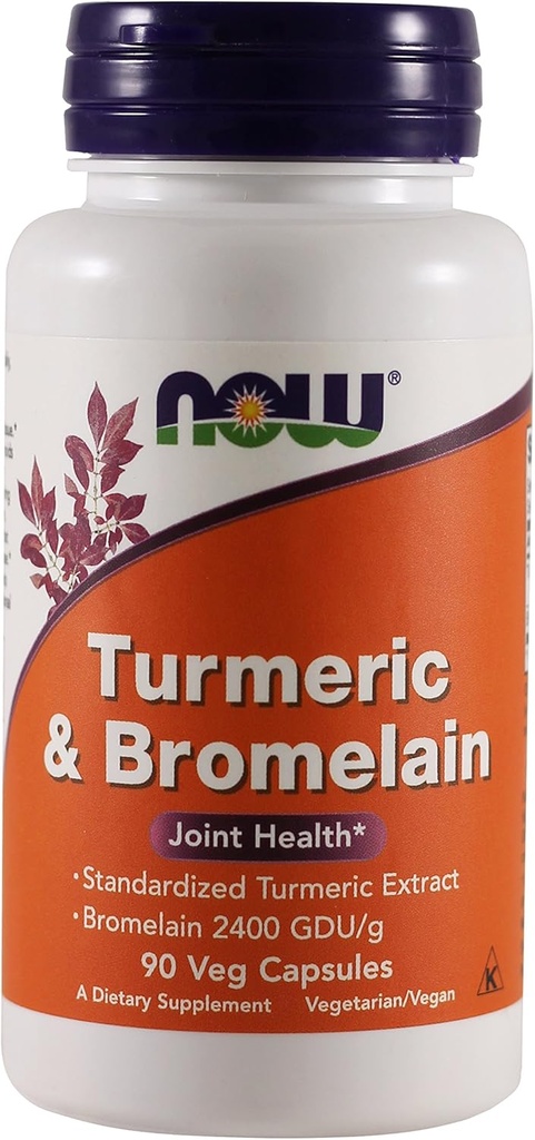 NOW Foods - Turmeric & Bromelain Κοινή Υγεία - 90 κάψουλες χορτοφάγων
