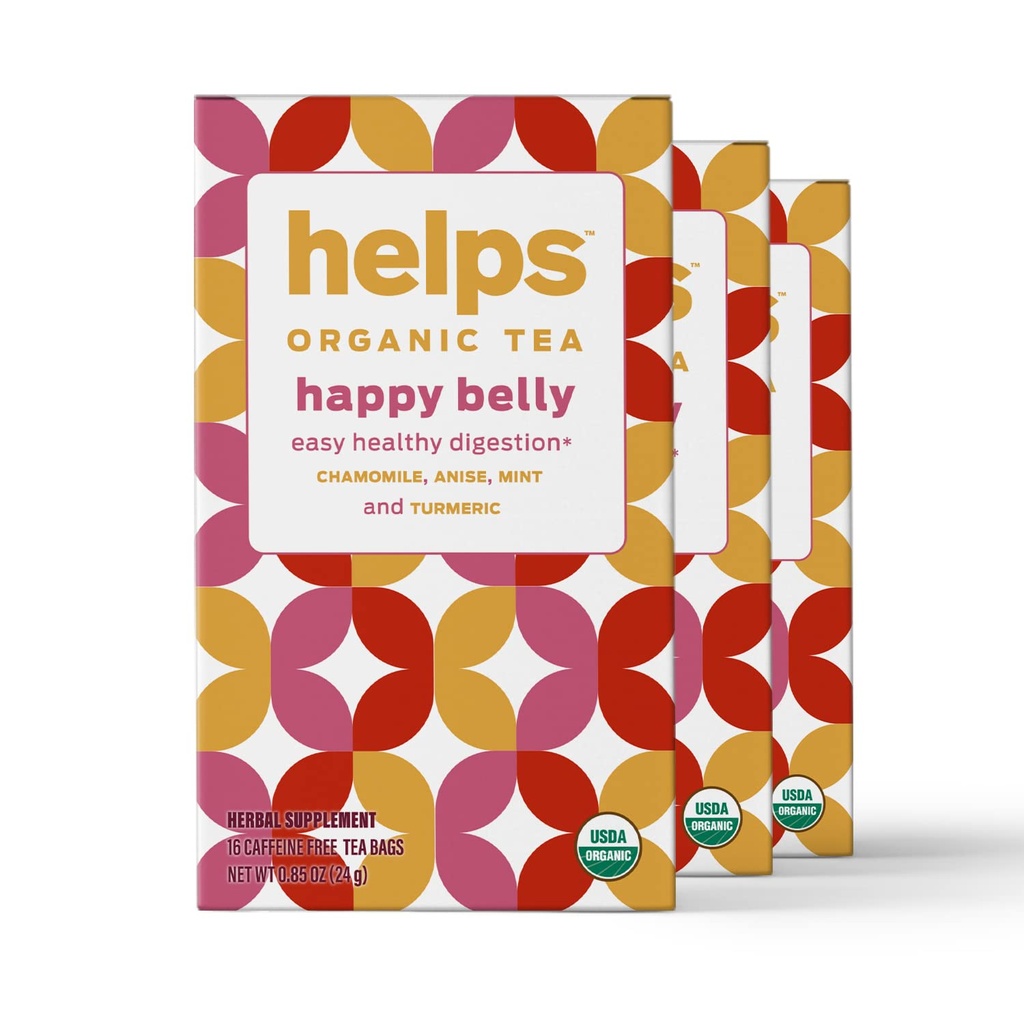 YS TEAS | Mutlu Belly Tea | Organik Herbal Tea With Green Anise, Chamomile, Mint ve Turmeric | 16 Çay Çanta - 3 Paket |