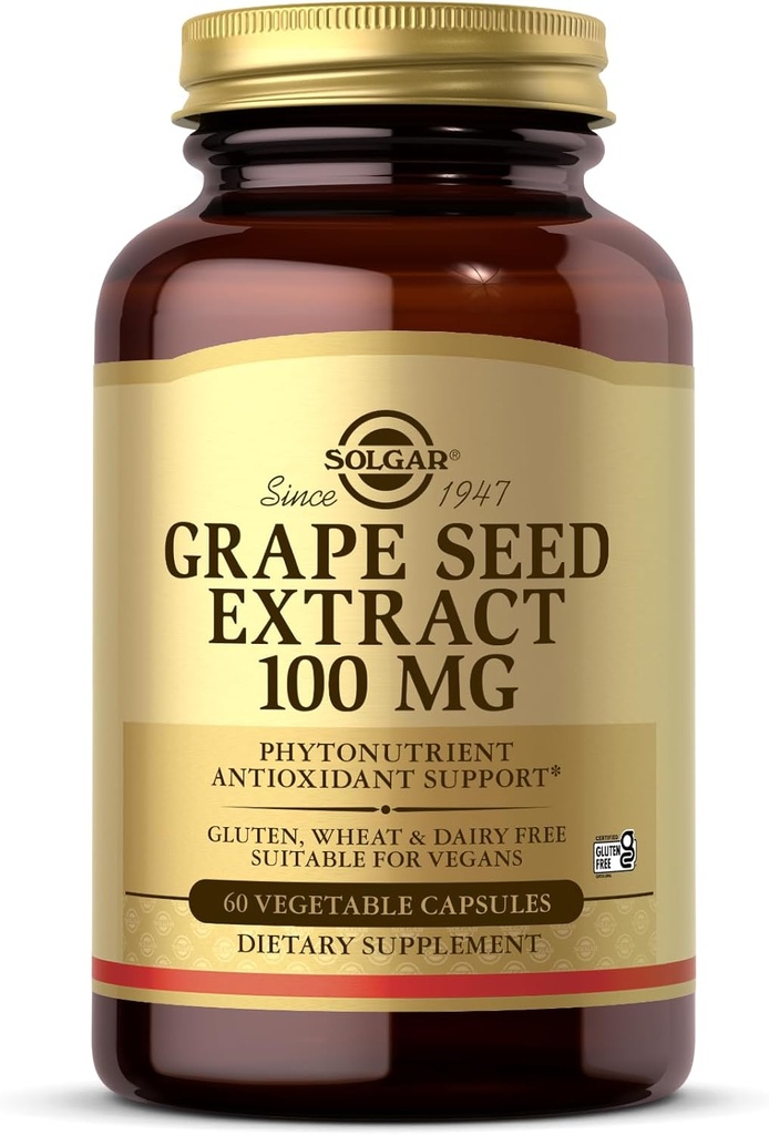 Solgar Grape Tohum 100 mg, 60 Sebze Kapsülleri - Phytonutrient Antioksi Desteği - Vegan, Gluten Free, Dairy Free - 60 Hizmetler