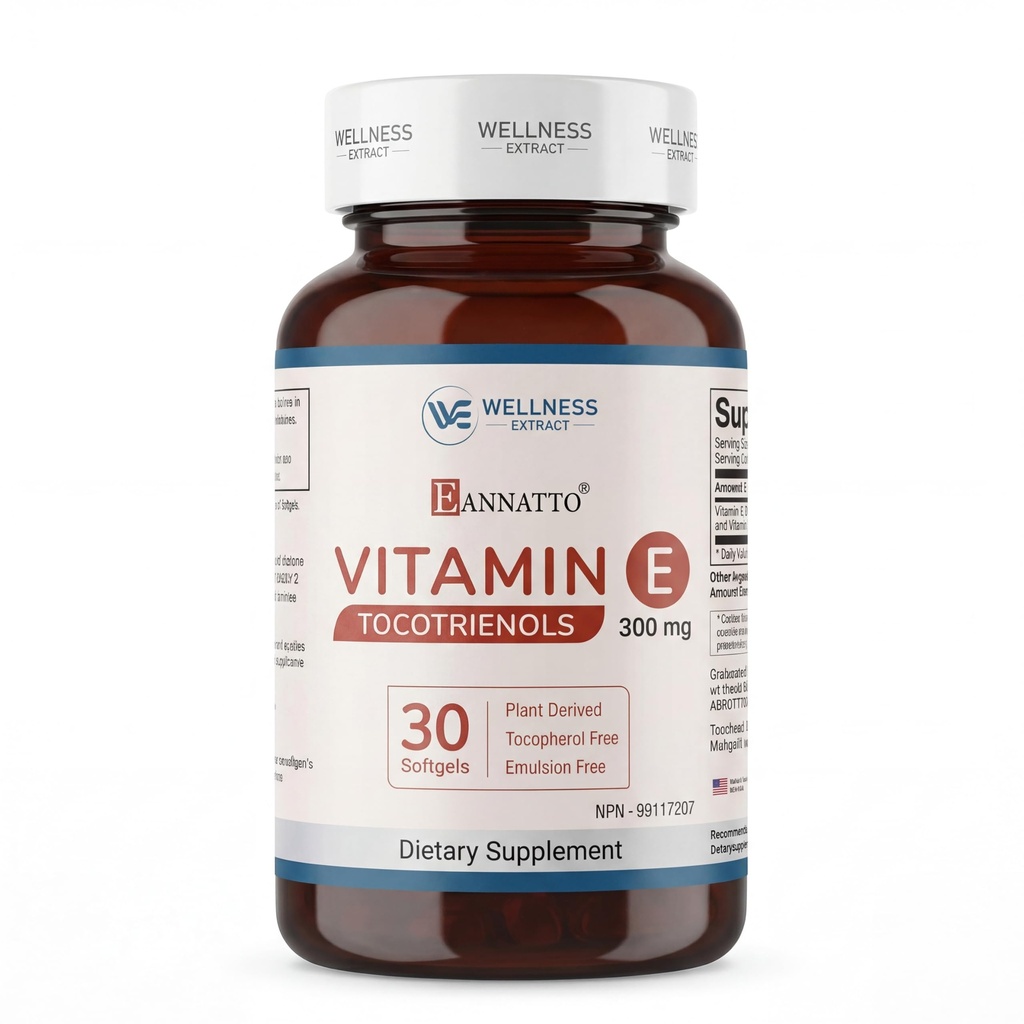 WELLNESS EXTRACT Wellnes Exract E Annatto Tocotrienols Deltaaltı 300 mg, Vitamin E Tocotrienols Supplements 30 Softgel Capsules, Tocopherol Free (% 90 Delta & 10% Gamma).
