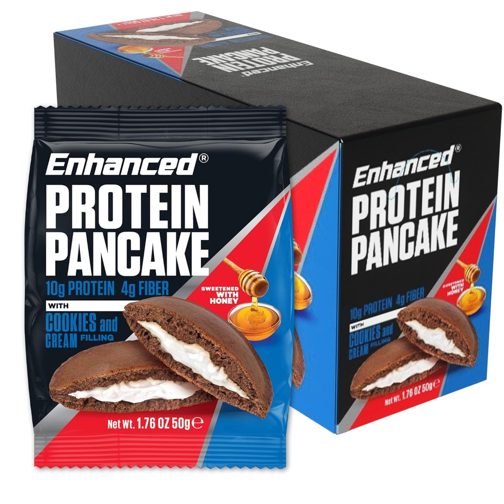 Enhanced Labs Protein Pancakes To Go - Cookies & Cream (Pack of 10) - Χαμηλό υδατανθράκο, χαμηλή ζάχαρη, χαμηλή θερμίδα, υψηλή πρωτεΐνη, Keto-Friendly - Έτοιμος να φάει σνακ