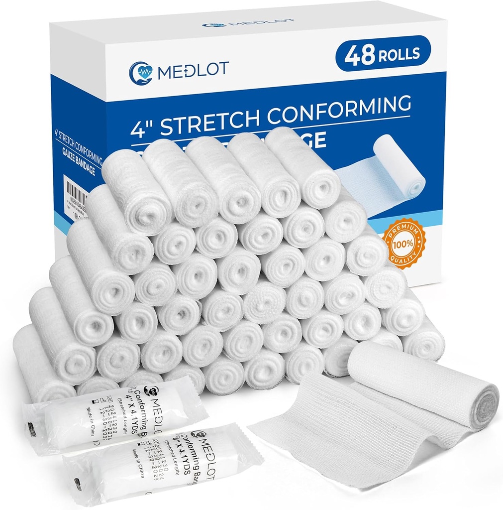 LotFancy Gauze Rolls, 48 κόμης, 4 ίντσα x 4.1 Γυάρδες, κυλίνδρων περιτύλιγμα γάζας, που διαμορφώνουν το στρες για τη φροντίδα των τραυμάτων, ιατρικές προμήθειες για τις πρώτες βοήθειες