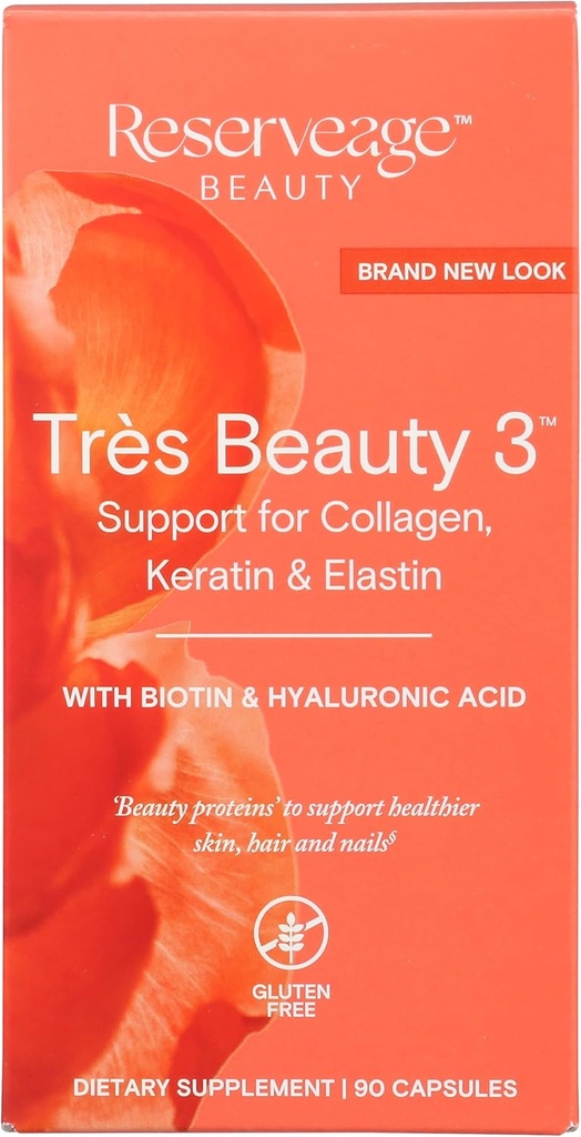 Rezerv Beslenme - Tres Beauty 3 - Saç büyümesi için Tamam, Skin Care & Nail Care - Keratin & Biotin ile Collagen Supplement - Gluten Free - 90 Capsules (30 hizmet)