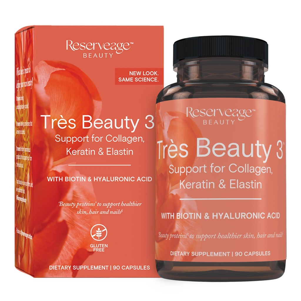 Rezerv Beslenme - Tres Beauty 3 - Saç büyümesi için Tamam, Skin Care & Nail Care - Keratin & Biotin ile Collagen Supplement - Gluten Free - 90 Capsules (30 hizmet)