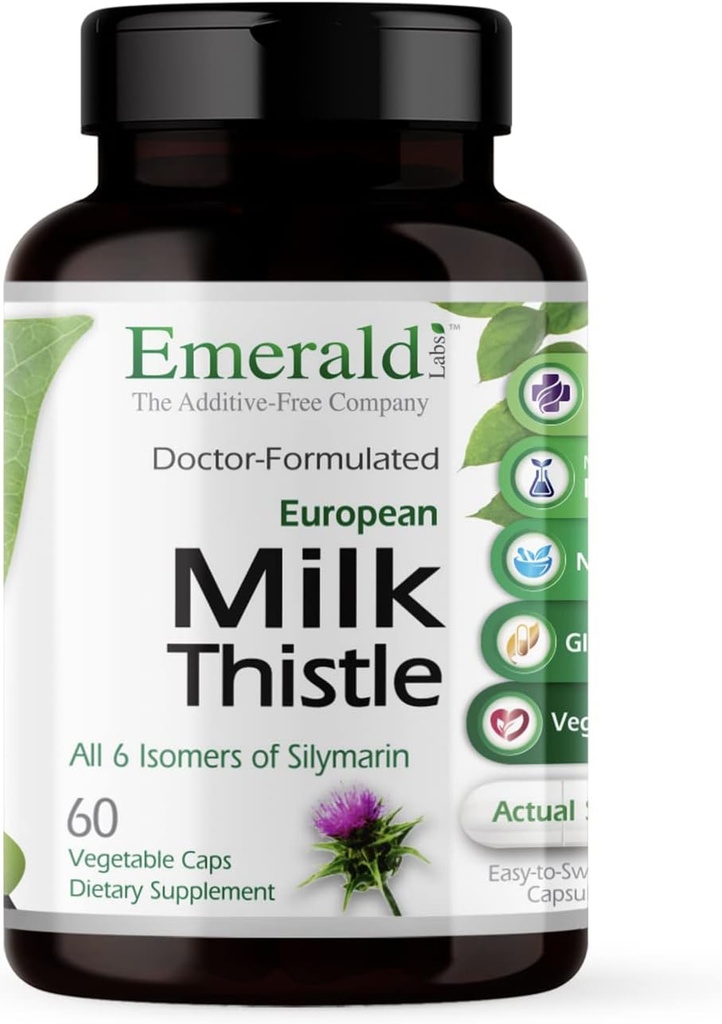 EMERALD LABS European Milk Thittle - Βιολογικό εκχύλισμα γαϊδουράγκαθου γάλακτος - Υποστηρίζει την υγεία του ήπατος και βοηθά στη διατήρηση της φυσικής ενέργειας, της πέψης και της υγείας του εγκεφάλου - 60 κάψουλες λαχανικών (μέχρι 60 ημέρες εφοδιασμού)