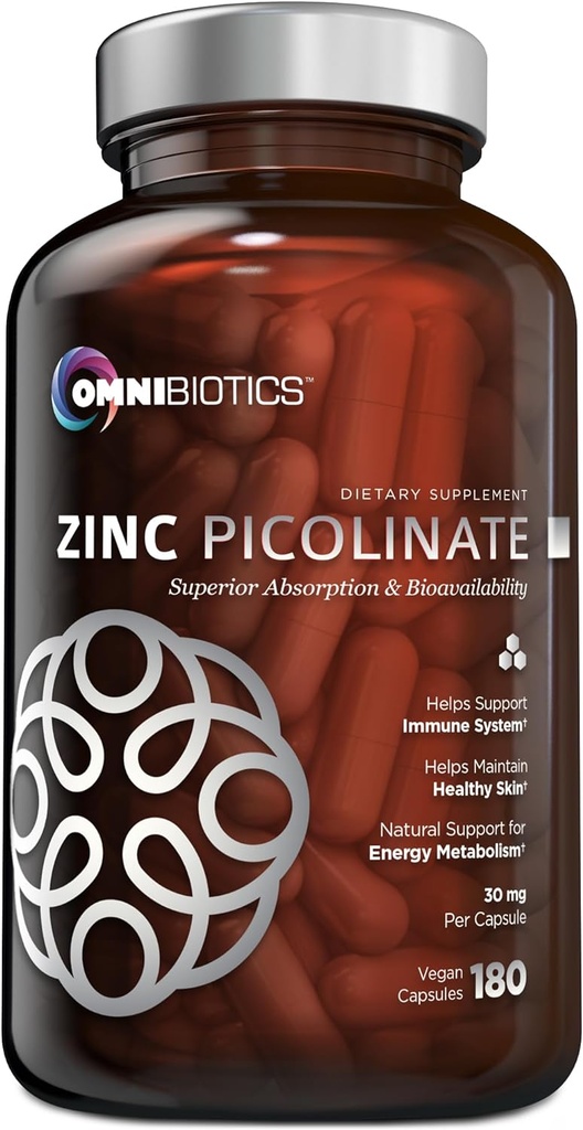 OmniBiotics Ψευδάργυρος Picolinate 30mg συμπλήρωμα – Ψευδάργυρος υψηλής απορρόφησης για το ανοσοποιητικό σύστημα, υγιές δέρμα, και την ενεργειακή υποστήριξη – 180 κάψουλες Vegan