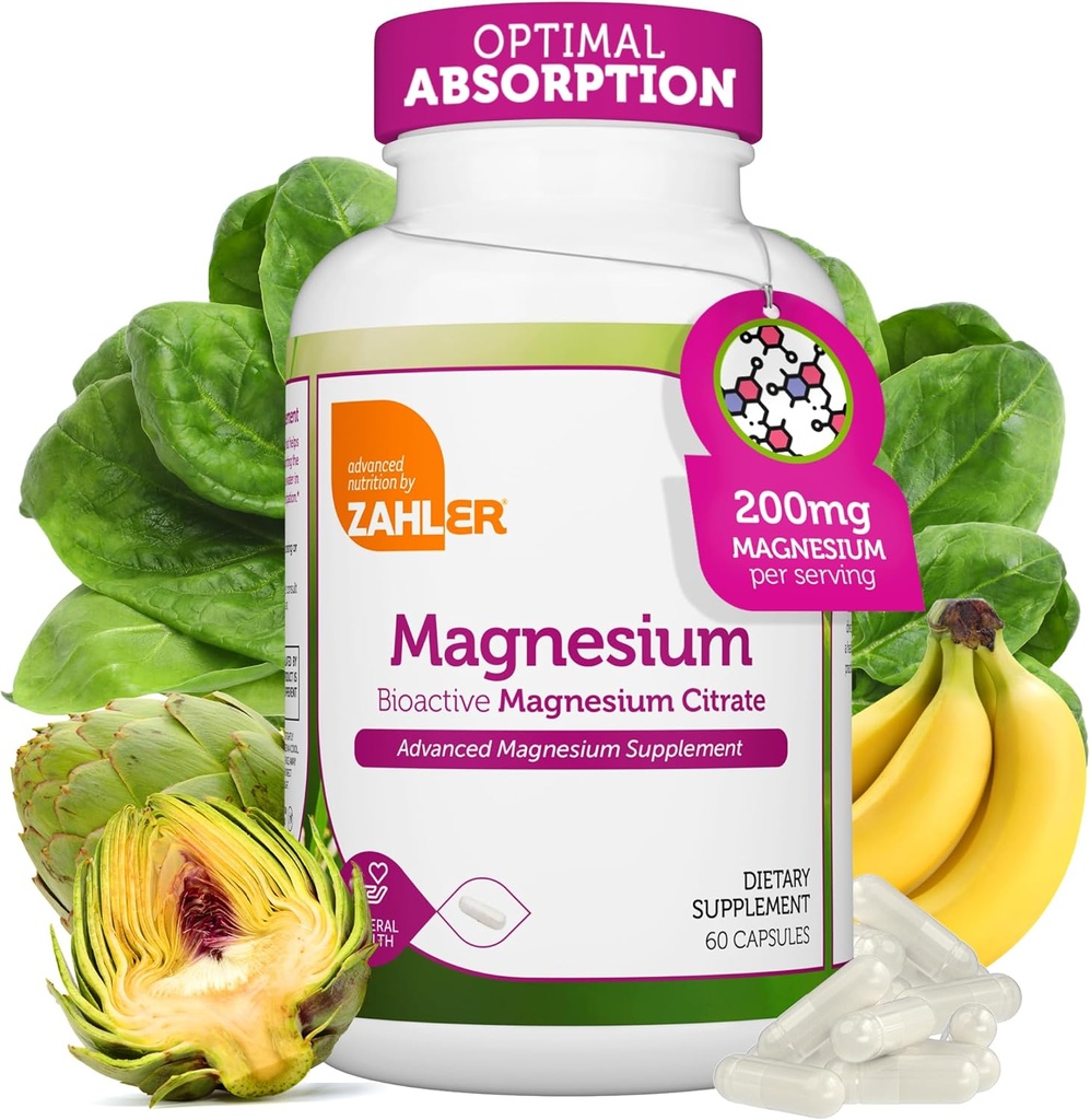 Zahler - Magnezyum Supplement Capsules 200 mg (60 Kont) Max Abors için Biyoaktif Magnezyum Citrate - Erkekler ve Kadınlar için Doğal Magnezyum Mineral - En İyi Magnezyum Tamamları