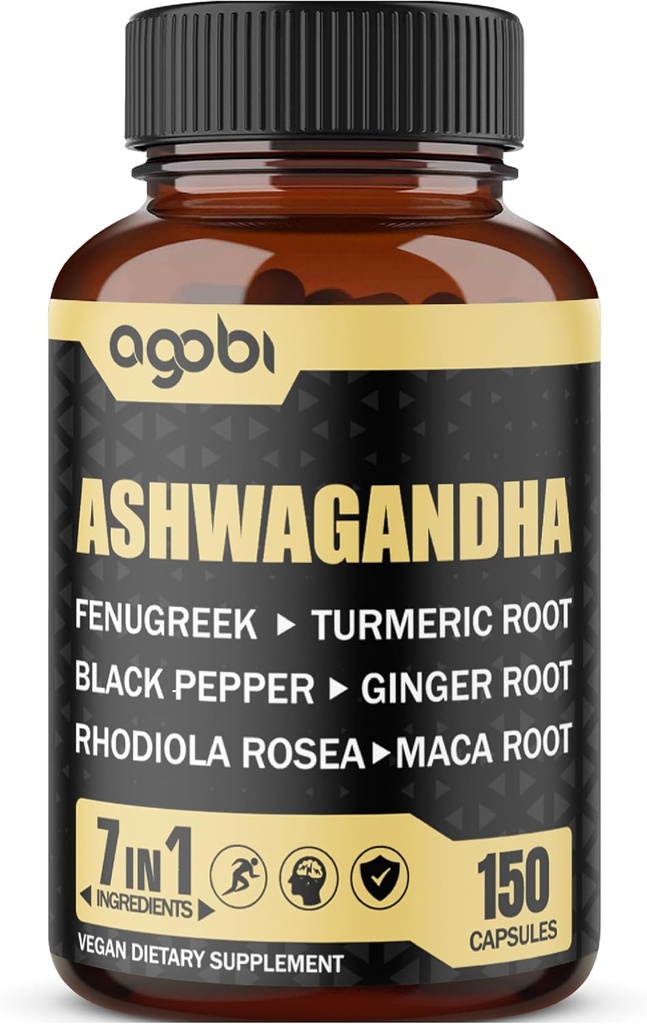 Ashwagandha Extract Capsules 7 Herbal Materialss 8050 mg - PEugreek, Maca, Turmeric, Rhodiola, Ginger & Black Pepper - Sleep, Spirit, Immune & Energy Support - 5-Month Supply